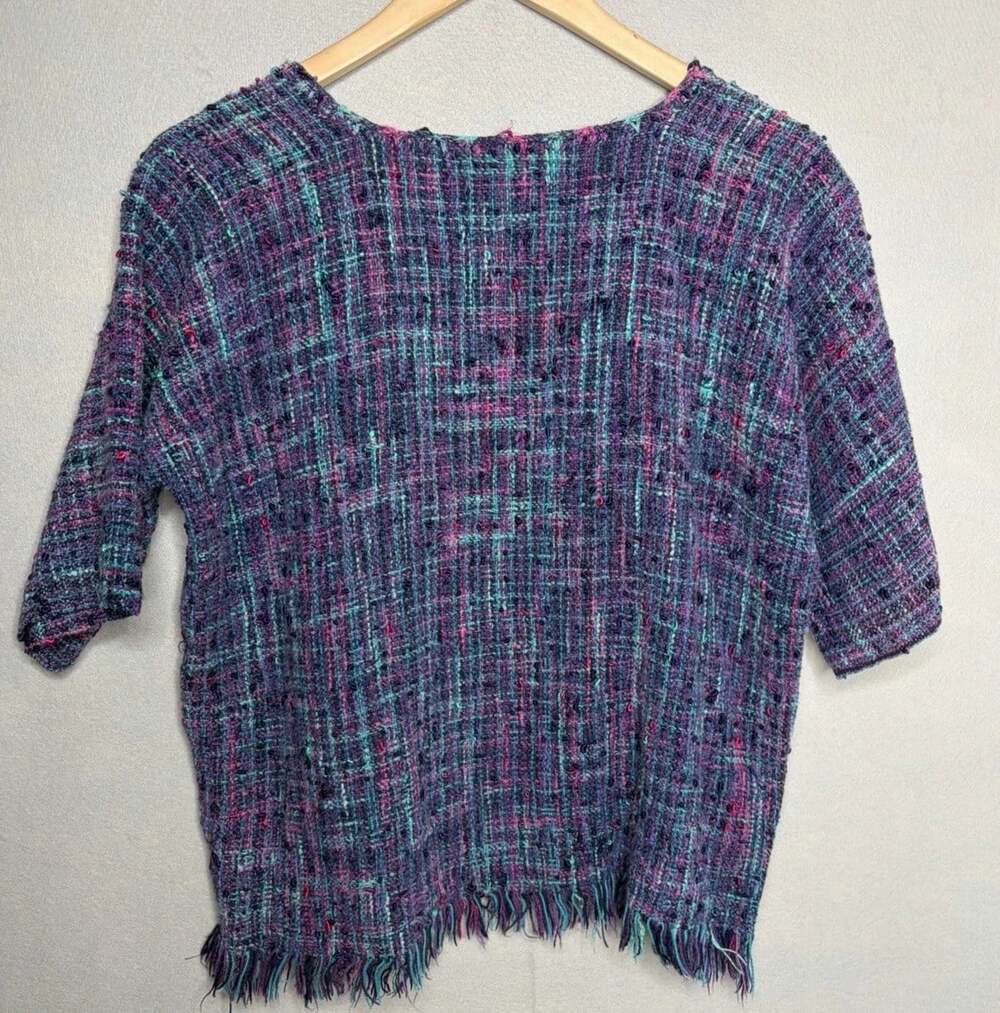 Hand Woven Tunic Top Womens Med/LRG Chenille Short Sleeve Pullover Sue Corbett - Picture 2 of 4